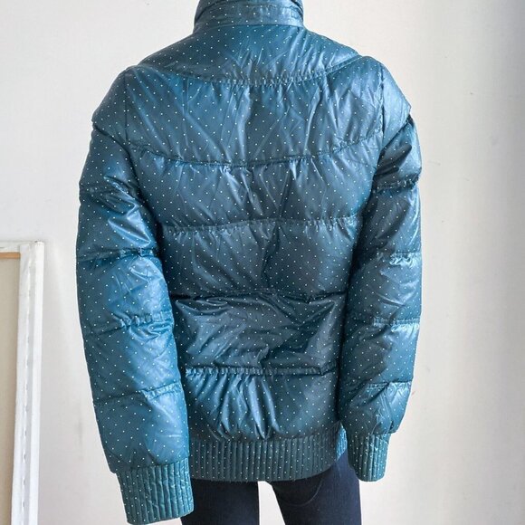 Adidas Polka Dot Neon Accent Dark Green Down filled Puffer JAcket S - Picture 5 of 7